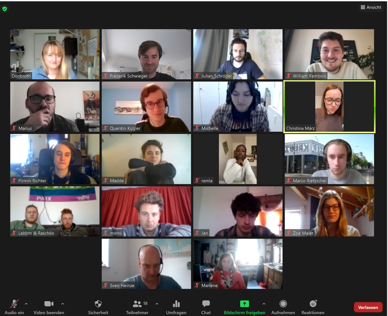 Screenshot der Teilnehmenden des Bar Camps.