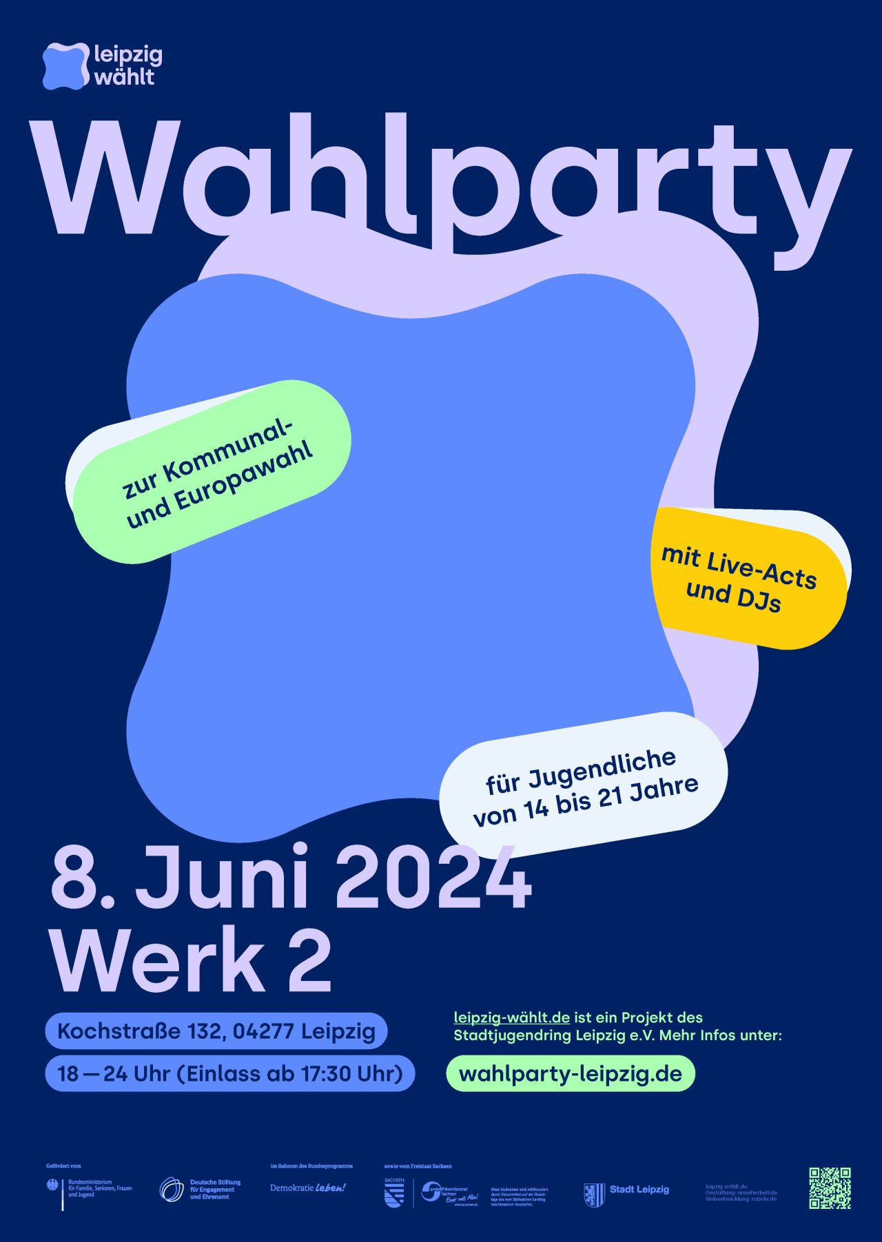 Plakat der Wahlparty am 8. Juni 2024 im Werk 2.